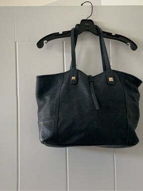 Stella & Dot Black Leather Tote with Gold-Tone Hardware